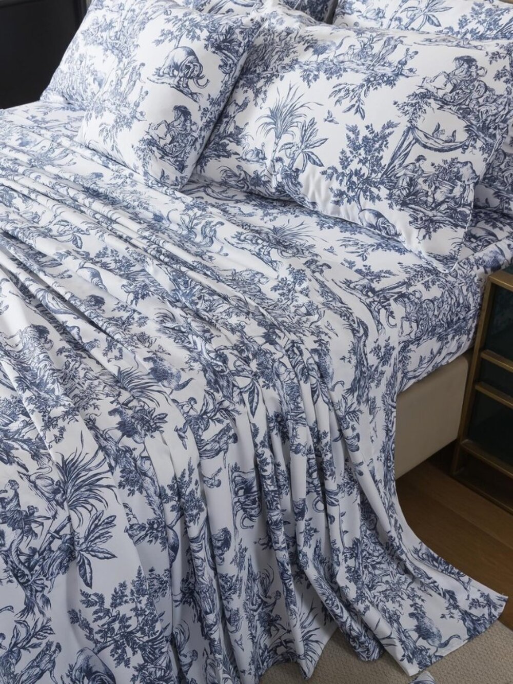 Toile Sheet Set Full Classic Blue & White 100% Egyptian Cotton French Country